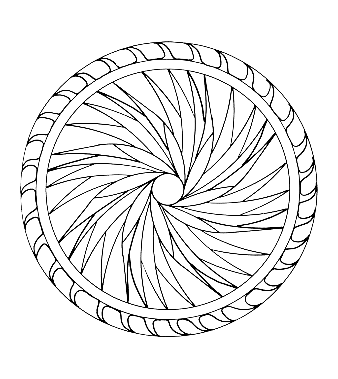 Un mandala rond abstrait, donnant une impression de mouvement. Assez simple, pour les enfants.